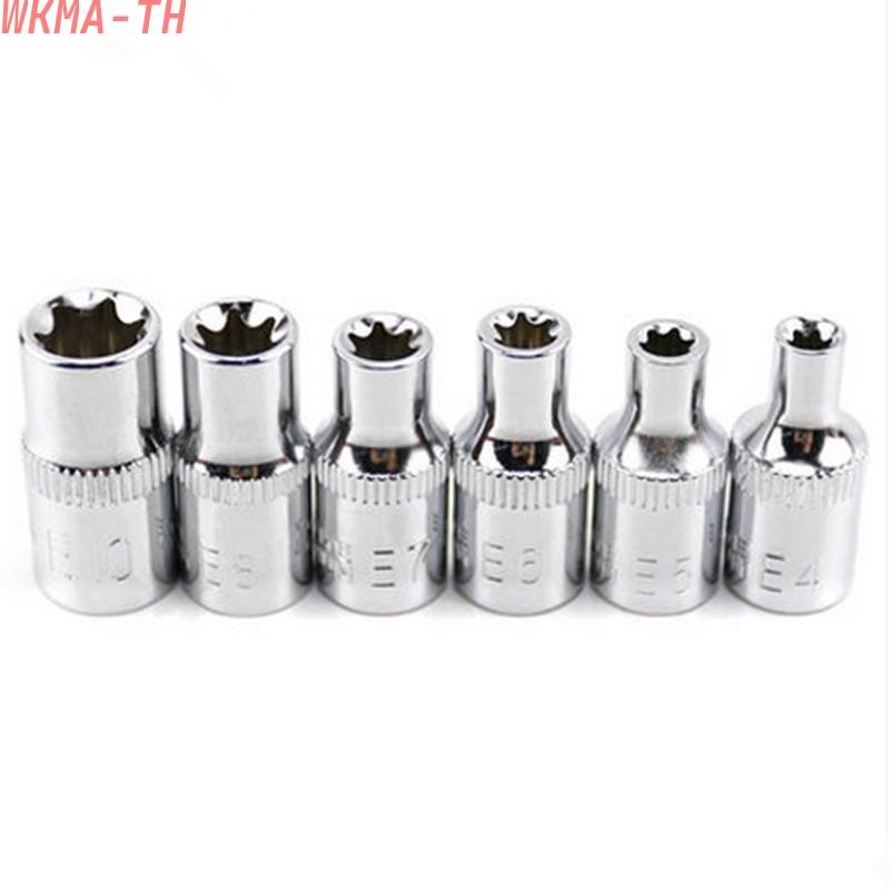 【WIK】6 ชิ้น 1/4 นิ้วสําหรับ Torx Star หญิง Bit E ซ็อกเก็ตชุด E4 E5 E6 E7 E8 E10 เครื่องมือ