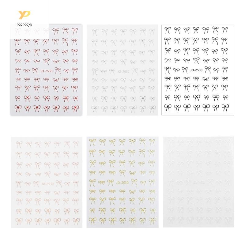 Ppy 3D Bowknot สติกเกอร์ติดเล็บภาษาฝรั่งเศส Self-Adhesive DIY Decals สําหรับผู้หญิง