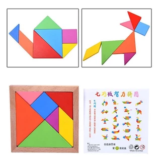 จิ๊กซอว์ไม้ เสริมทักษะเด็ก แทนแกรมไม้ Tangram สื่อคณิตศาสตร์ ของเล่นฝึกสมองเพื่อการเรียนรู้สำหรับเด็ก
