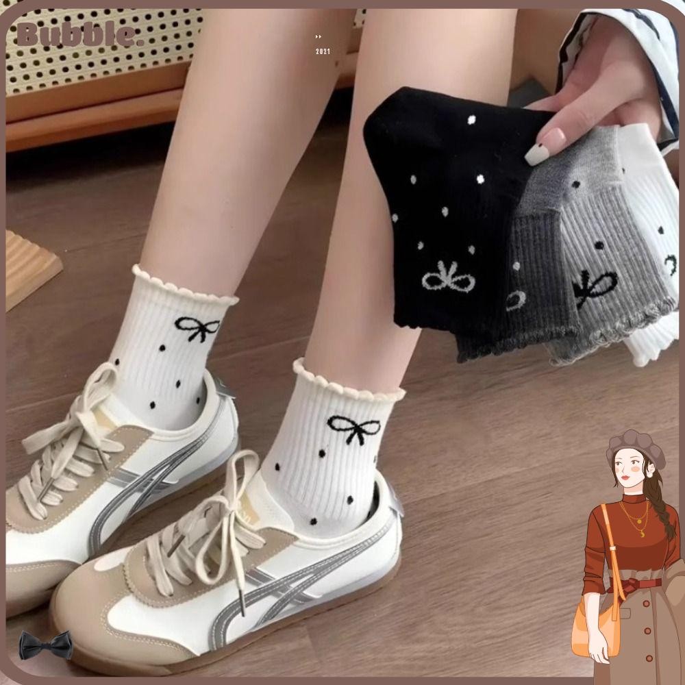 ฟอง จุด ถุงเท้า,ฤดูใบไม้ผลิและฤดูใบไม้ร่วงน่ารักถุงเท้าหลอดกลาง, ระบายอากาศของขวัญสาวสบายๆนัวเนียจุดถุงเท้าสําหรับผู้หญิง