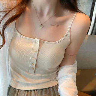 เสื้อสายเดี่ยว เข้ารูป ผ้าร่อง X08 สายยาว กระดุมใช้งานได้ทุกเม็ด สีพื้น ใส่สบาย มีฟองน้ำเย็บติด พร้อมจัดส่ง