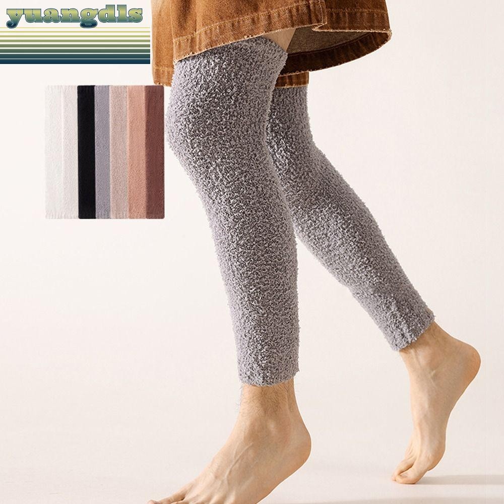 Yuang 1 คู่ถุงเท้ายาว, Thicken Coral Velvet Warm Stocking,แฟชั่นสีทึบความร้อนนุ่มสบาย Boot Cuffs สําหรับฤดูใบไม้ร่วงฤดูหนาว
