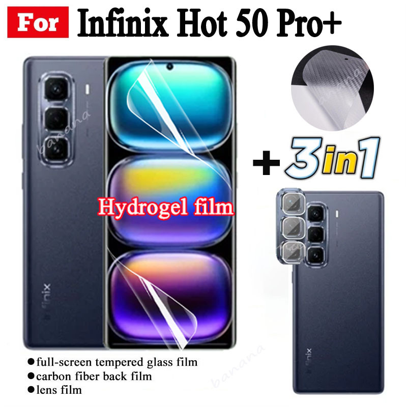 Infinix Hot 50 Pro Plus Full Transparent Hydrogel Soft Film Screen Protector สําหรับ Infinix Hot 50 Pro + ด้านหน้า Flim + Back Flim + เลนส์กล้อง Flim