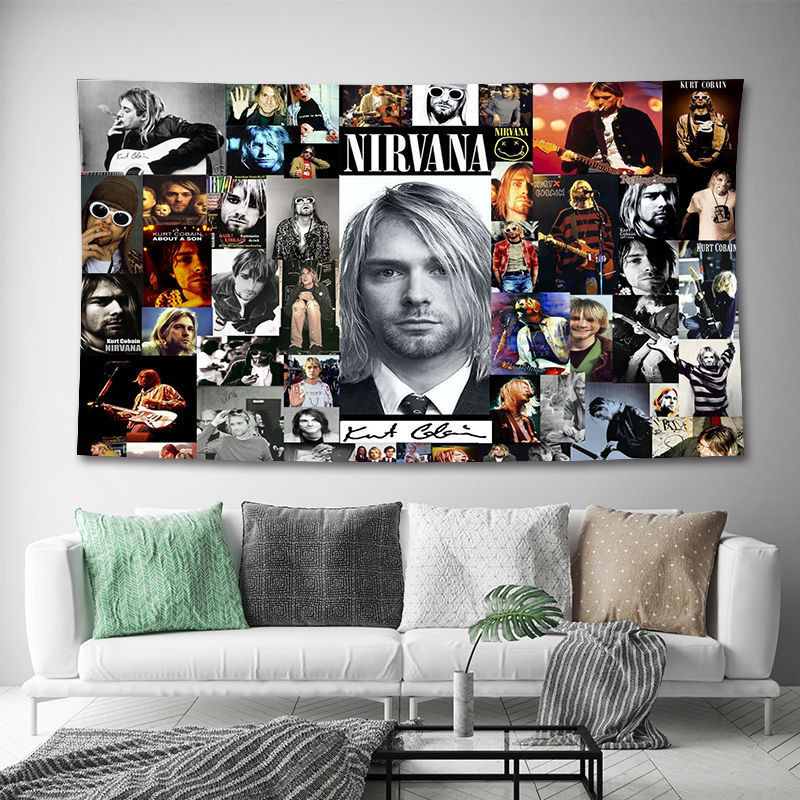 Nirvana Coben Nirvana วงดนตรีร็อคผ้าแขวนบาร์ร้านเปียโนกีตาร์ตกแต่งพื้นหลังข้างเตียงธงแขวน ราคา ถูกที่สุด ดีลบีเคเค