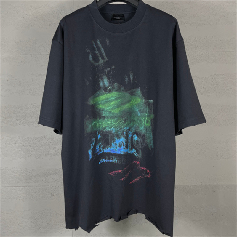 เสื้อยืดผ้าฝ้ายแฟชั่นขนาดใหญ่ผู้ชายและผู้หญิง ลายฝอย ฤดูร้อนหลวมเสื้อแขนสั้น