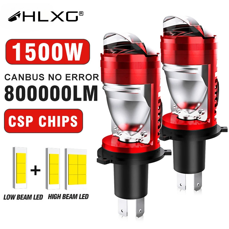 1500w H4 Bi Mini LED โปรเจคเตอร์เลนส์หลอดไฟรถยนต์ H4 800000Lm ไฟหน้าอัตโนมัติ Turbo Lamps Plug&Play Dual Motorcycle High Low Beam 12V