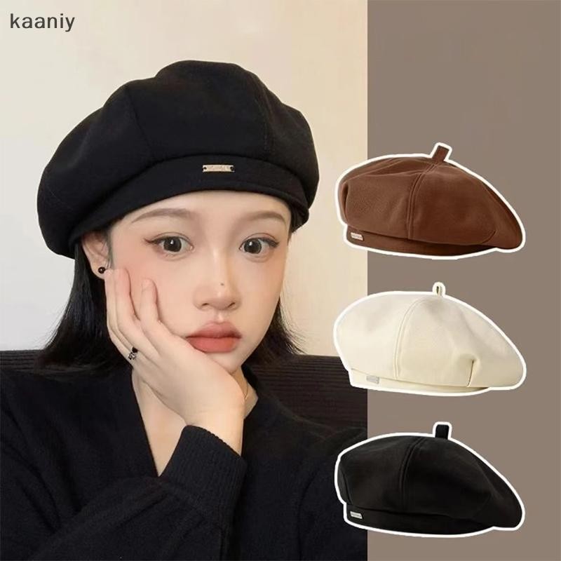 [KAN] สีทึบผู้หญิง Berets แฟชั่นเกาหลี Retro แปดเหลี่ยมหมวก Elegant Lady Artist จิตรกรหมวก Newsboy Beanie Bonnet FXH