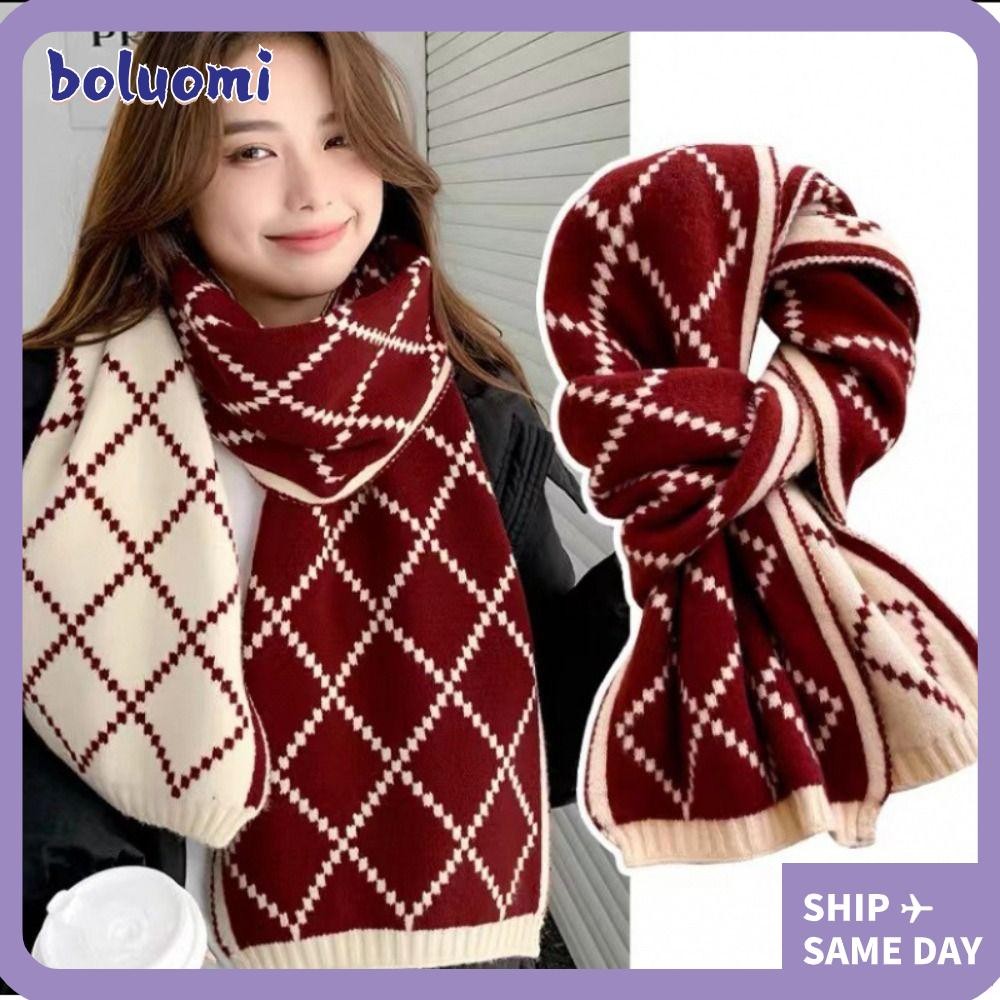 โบลูมิ ถักผ้าพันคอ,สองด้านแต่งตัวลายสก๊อตยาวผ้าพันคอ,แฟชั่นฤดูหนาวที่อบอุ่นหนาผู้หญิงผ้าพันคอ