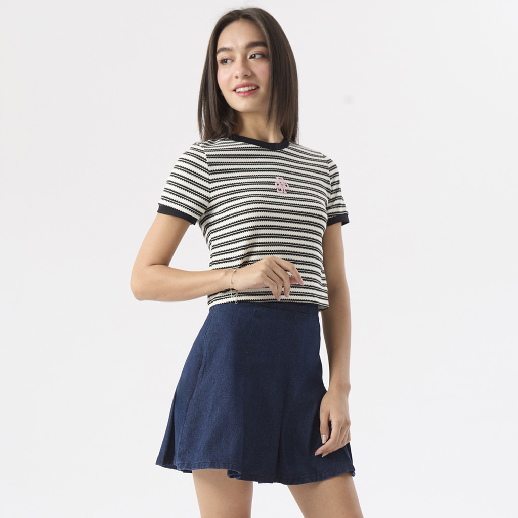 ESP เสื้อนิต ลายทาง ผู้หญิง สีดำ | Striped Knit Top | 06285