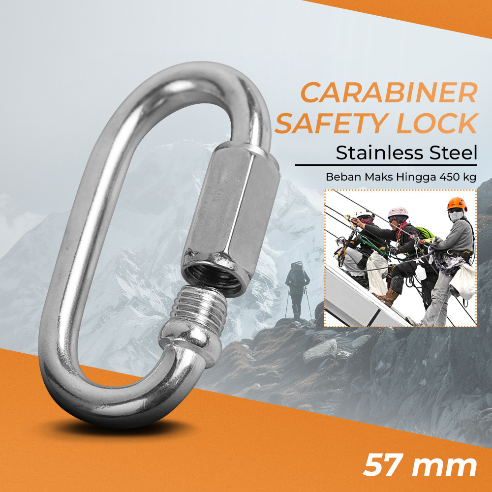 Carabiner ล็อคความปลอดภัยสแตนเลส 57 มม. XD8619 สีเงิน XINDA
