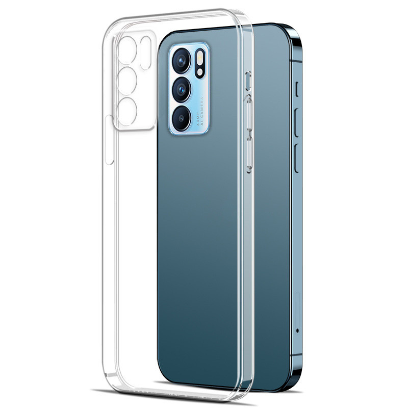 สําหรับOppo Reno6 Reno 6 Pro Reno6pro + Reno6 5Gกรณีโปร่งใสสแควร์ซิลิโคนกันกระแทกFull Protector Clearฝาครอบโทรศัพท์นุ่ม