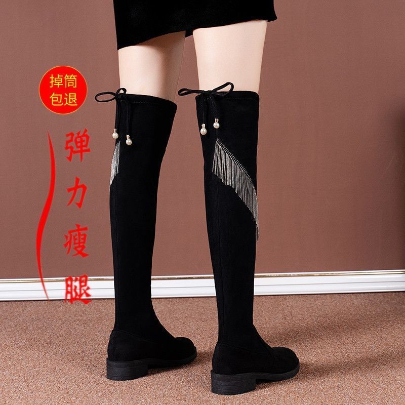 ✨รองเท้าส้นรองเท้า Over-the-Knee Boots 2024 Mid- Heel Black Flow Boots 25.6.2