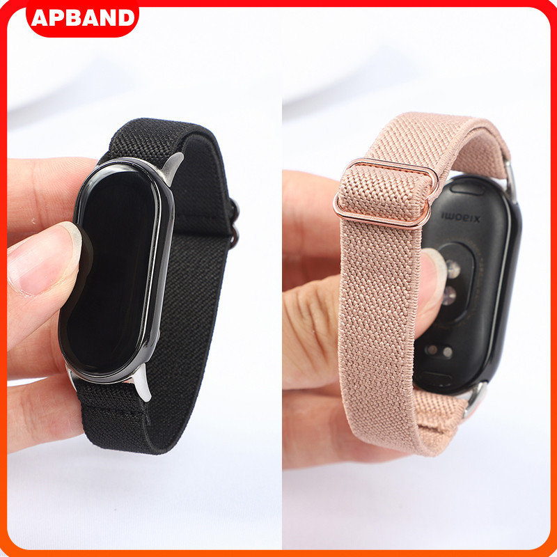 สายไนลอน Scrunchie for Smartwatch Xiaomi Mi Band 10 9 8 NFCเข็มขัดกีฬายืดหยุ่นนุ่มสายรัดข้อมือปรับได้