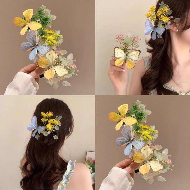 กิ๊บติดผมดอกไม้และผีเสื้อ สไตล์ฮันฟู เสริมความหรูหราและสวยงาม