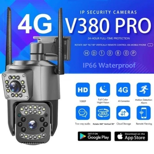 V380 PRO V86 เครือข่าย 4G กลางแจ้ง Day & Night Dual เลนส์ IP66 กล้องวงจรปิดกันน้ํา