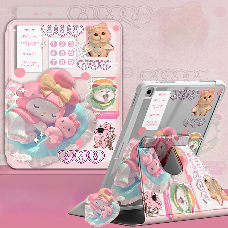 เคสป้องกันสําหรับ Samsung Galaxy S7+/S8 +/S7FE A9 + S9 FE + Tab A7 lite 8.7 นิ้ว S10 FE + Tab S6 lite 2024 S10ULTRA หมุนได้ 360 องศาการ์ตูนน่ารักแท็บเล็ต
