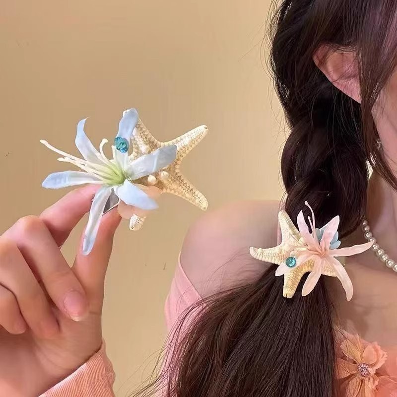 น่ารักริมทะเลปลาดาวกิ๊บหญิงฤดูร้อนประดิษฐ์ ฟาแลนนอปซิส หวาน ใบเรียกเก็บเงินเป็ด คลิปอุปกรณ์ผม