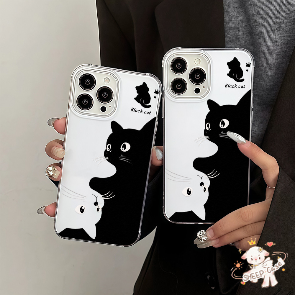 ✨ นี่ยม! ✨ เคสครีม IMD แมวขาวดำน่ารัก สําหรับIPhone16 15 13 12 11 7 8plus Pro Promax X XR XS ทนต่อการเสียดสี คุณภาพสูง ราคา ถูกที่สุด ดีลบีเคเค แกลเลอรีภาพที่ 5