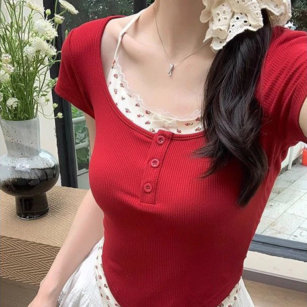 เสื้อแฟชั่นลายดอก ทรงสั้น แขนสั้น พอดีตัว สไตล์สาวแซ่บ thumbnail 8