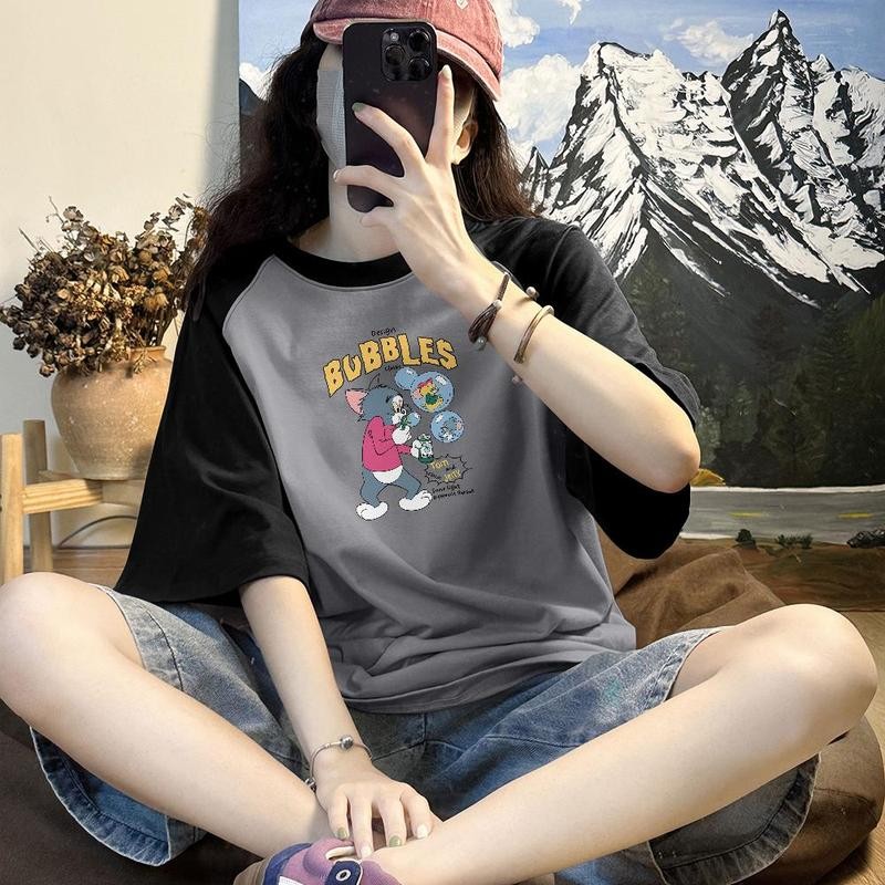 เสื้อยืดทูโทน เสื้อยืดโอเวอร์ไซต์ เสื้อยืดแฟชั่น T-shirt เสื้อคู่ วินเทจ เสื้อยืดคอกลมลายเท่ๆน่ารักใส่สบายมากQQ8022