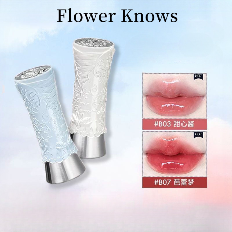 flower knows ดอกไม้รู้หงส์บัลเล่ต์ปากสีแดงลิปเคลือบง่ายต่อการสีน้ําแสงกระจกฟิล์มขึ้นรูปยาวนานชุ่มชื้นไม่ง่ายที่จะคราบแก้วเคลือบลิปเคลือบลิปแต่งหน