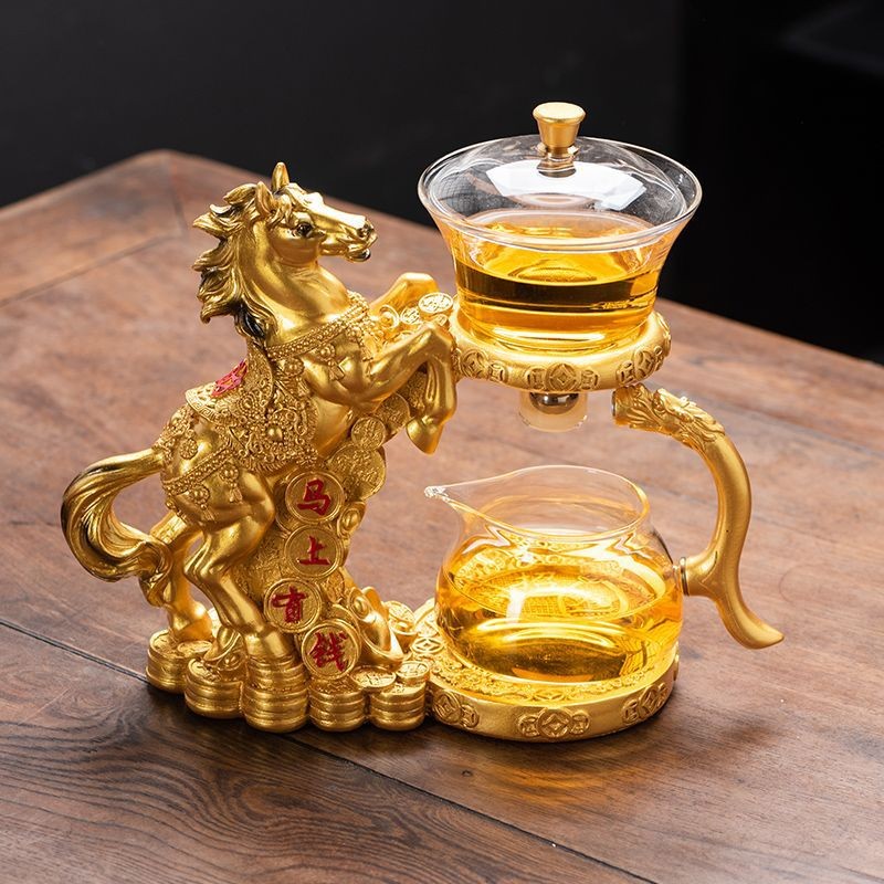Magnetic Premium Tea Maker 300ml Golden Horse Shape Kung Fu ชุดชา/กาน้ําชาแก้ว