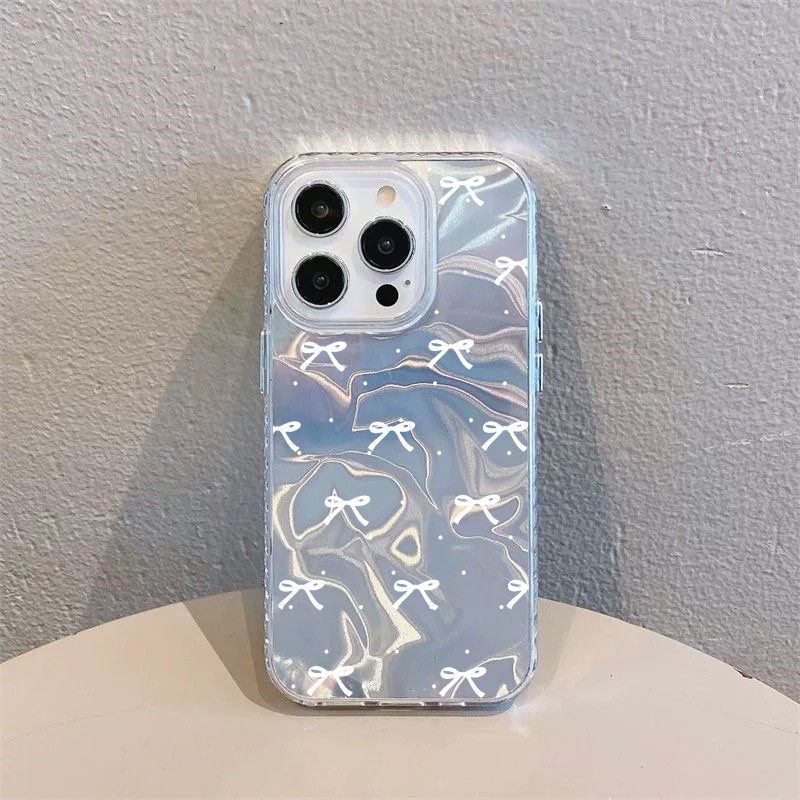 เต็มหน้าจอ โบว์สีขาว 🔥กันได้เคสไอโฟน🔥 16 11 13 15 12 14 Pro Max XR 16 8 7 Plus X XS Max SE หวานรักหัวใจเงาลูกฟูกเคส