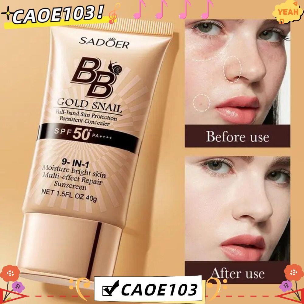 Caoe103 Gold Snail Sunscreen, SPF50+ Mild Concealer BB Cream, Moisturizing Oil-Control Long Lasting Whitening Foundation
