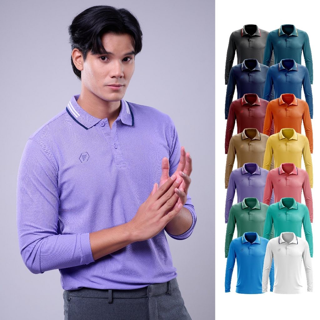 PEGAN เสื้อโปโลเบสิคชาย แขนยาว (ไม่มีกระเป๋า) รุ่น 16-24079 เนื้อผ้าจูติ