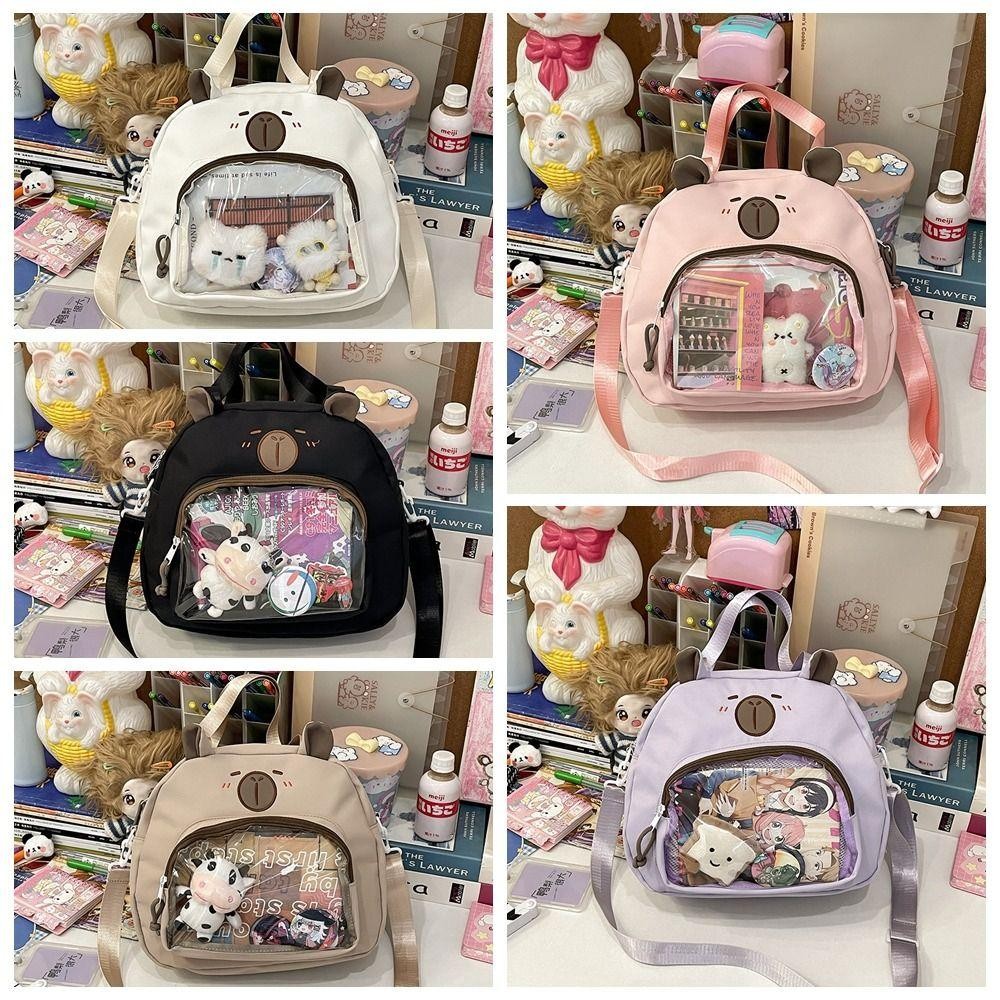 Cyberglide Transparent Itabag, กระเป๋าสะพาย Capybara สไตล์ญี่ปุ่นฮาราจูกุ, ป้ายแบบพกพาแสดงความจุขนาดใหญ่กระเป๋าผ้าใบลําลองนักเรียน
