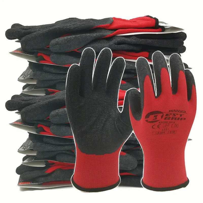 10 Pairs Non-slip Thicken Latex Rubber Safety Work Gloves Palm Coated Gloves Mechanic Working Gloves