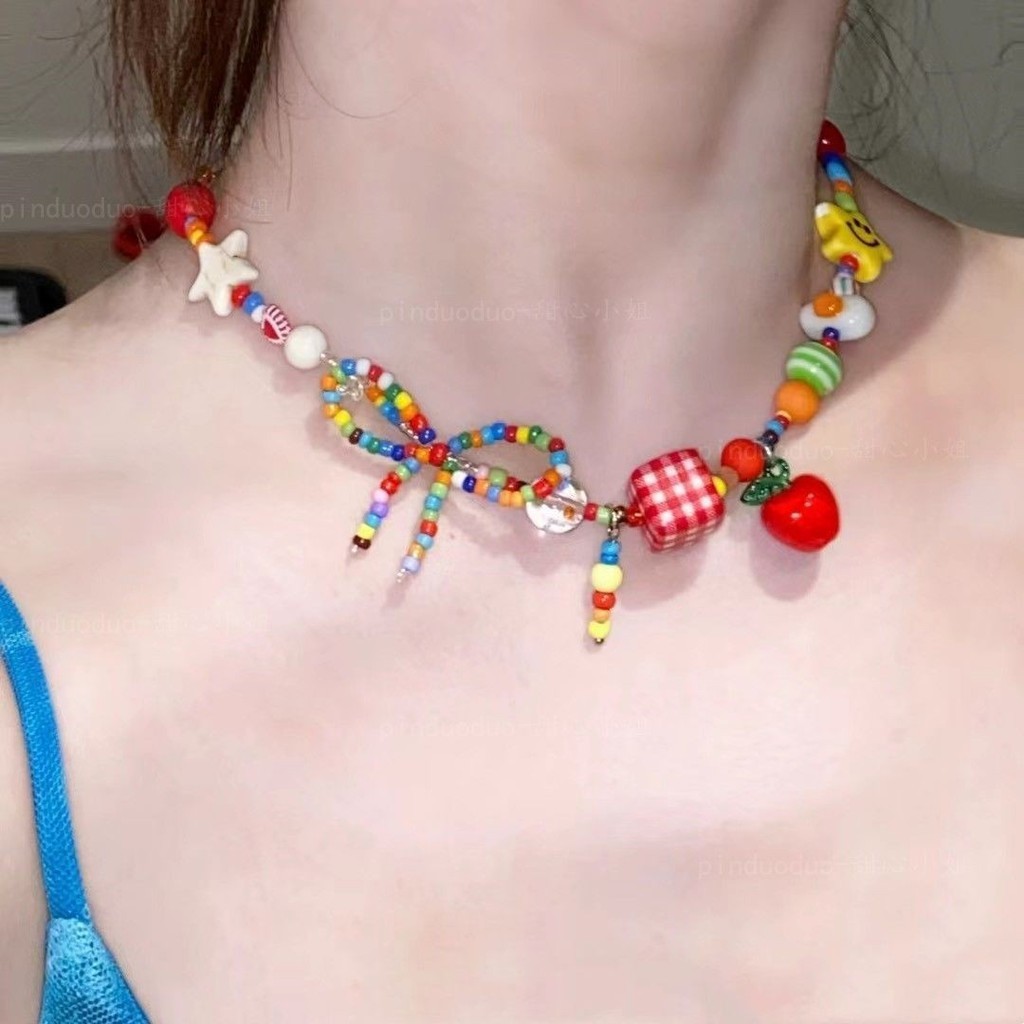 Dopamine Minimalist Niche หญิง Clashing สีน่ารักหรูหรา Handmade ลูกปัดของขวัญ