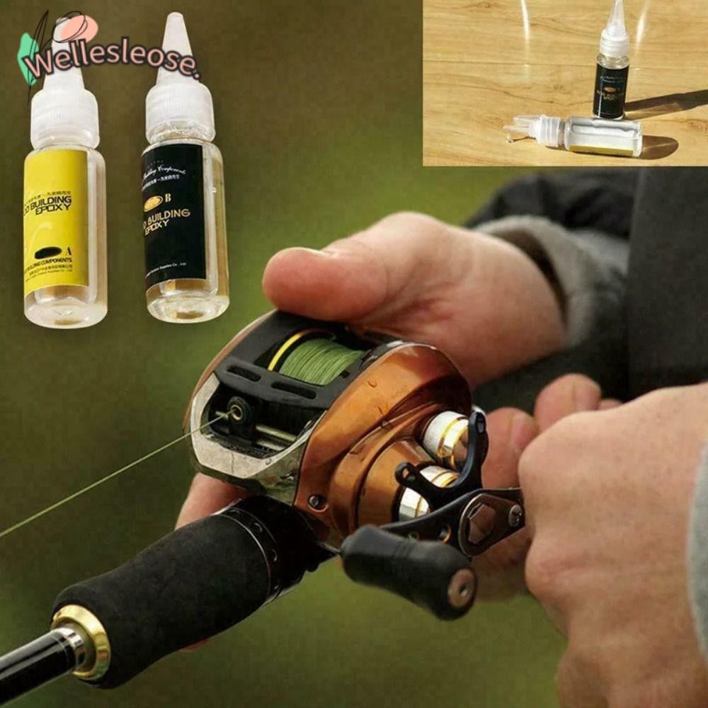 Welle 2 ชิ้นกาว AB, เครื่องมือซ่อมแซมอุปกรณ์ตกปลาอุปกรณ์ตกปลาอุปกรณ์ตกปลากาวคันเบ็ด, DIY อีพ็อกซี่เรซิ่นกาวโปร่งใส