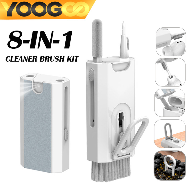 YOOGOO 8in1ชุดทำความสะอาดหูฟัง โทรศัพท์ Camera คีย์บอร์ดคอมพิวเตอร์ มีแปรงทำความสะอาดและสเปร์ยในตัว 