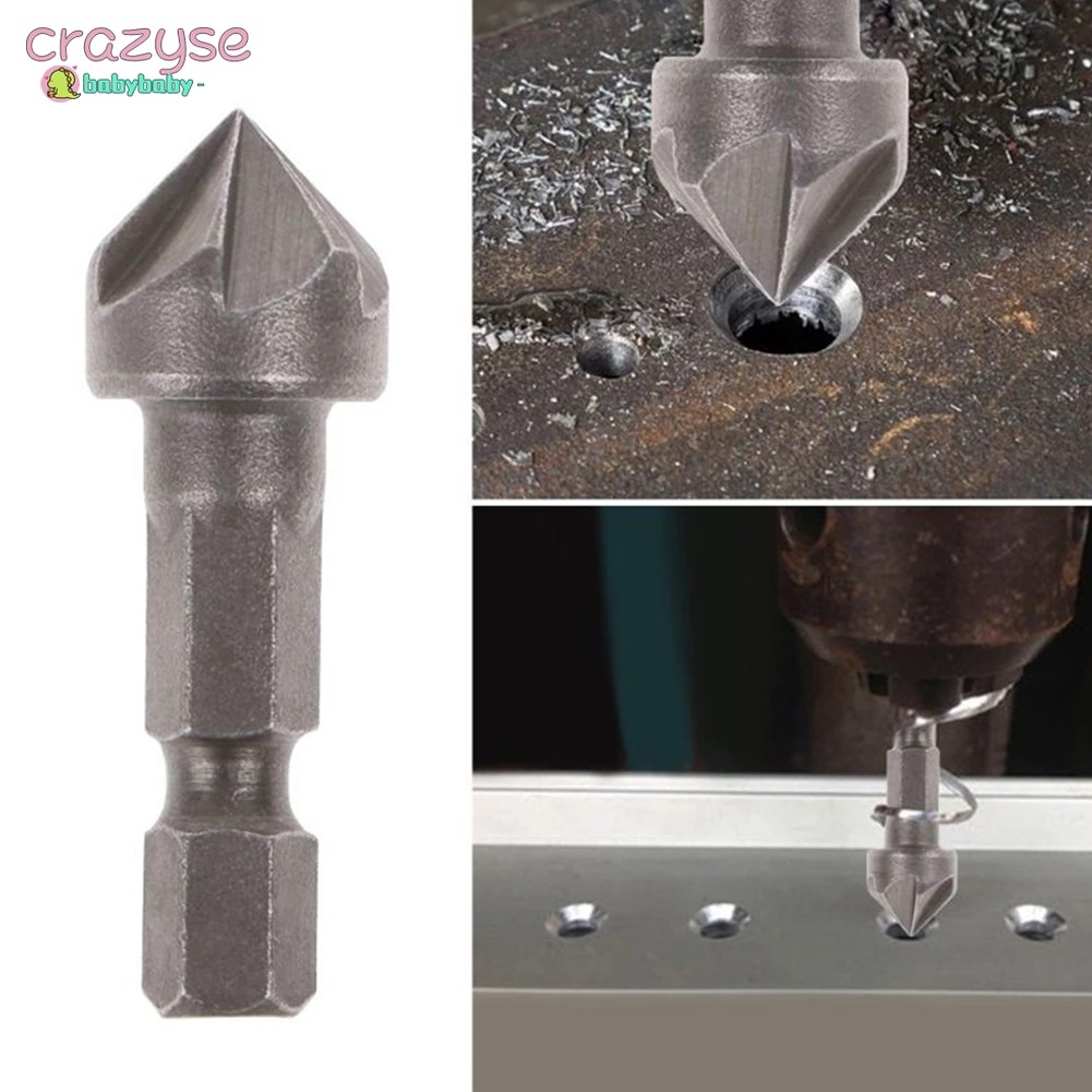 [Cra]คุณภาพสูง 1 ชิ้น Hex Shank 5 ขลุ่ยเครื่องมือลบมุมงานไม้ที่เปิดรู Countersink เจาะ