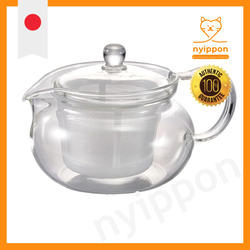 HARIO Chacha Kyūsu AYAORI Heat-Resistant Glass Teapot Made in Japan Easy to Clean Transparent Practical Capacity 450ml Round Microwave and Dishwasher Safe CHJMN-45-AY-NW
