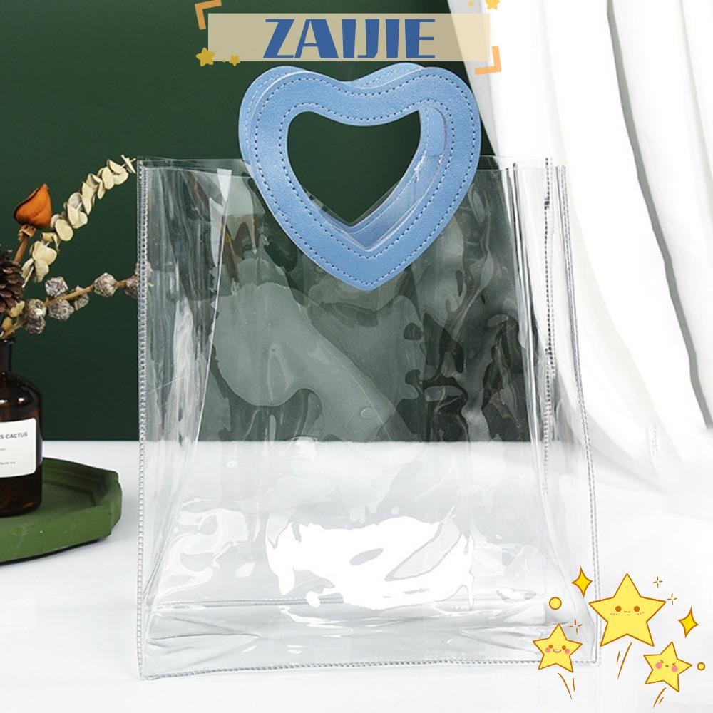 Zaijie24 Tote Bag, PVC Heart Shape Handle Transparent Shopping Bags, Practical Transparent Hand Gift Bag