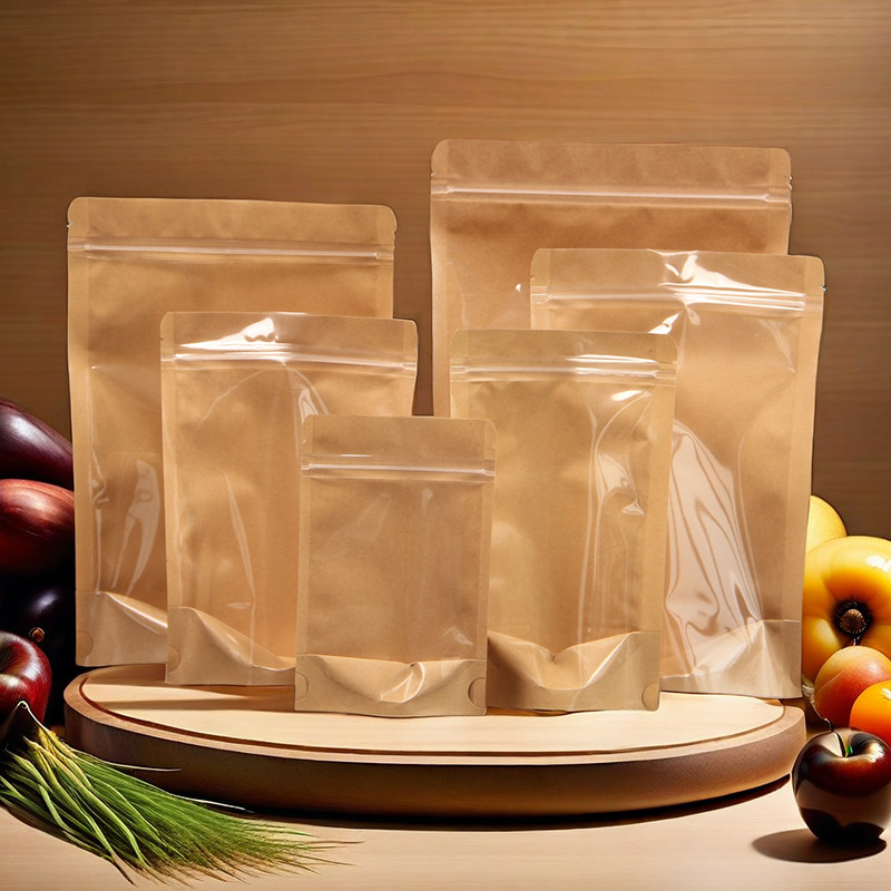 牛皮纸袋干果食品包装袋黄牛皮纸茶叶五谷杂粮零食衣服摆摊自封袋Kraft paper bag, dried fruit food packaging bag, yellow kraft paper202