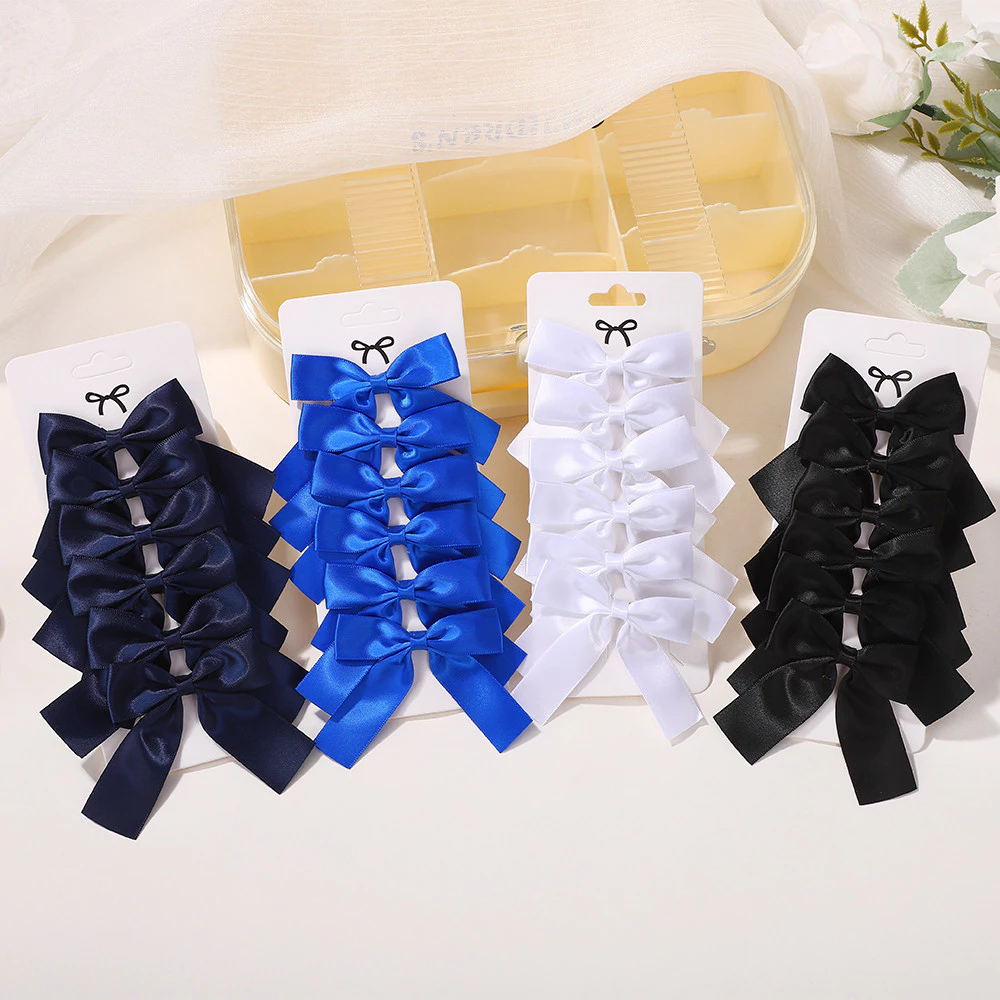 6 ชิ้นเด็กสาวโบว์ Hairclips ที่ละเอียดอ่อนริบบิ้น Hairpins สําหรับเด็กอุปกรณ์เสริมผม นิ้วน่ารัก Headwear Hairgripe ขายส่ง