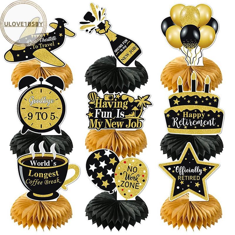 Ulove1bsby 9PCS ตกแต่งงานเกษียณอายุ, ck และสีทองของตกแต่งโต๊ะเกษียณ, ช่องกลางงานเกษียณอายุสําหรับโต๊
