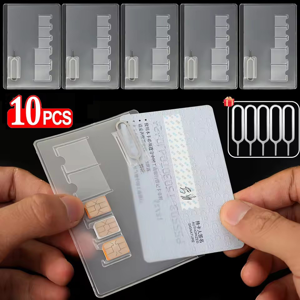 กล่องเก็บซิมการ์ดแบบพกพา | 9.2x6.2 ซม. กระเป๋าใส่บัตร พีวีซี กันน้ํา สําหรับเดินทาง, 2 ช่องเครื่องมือ & ช่องการ์ดคู่, ตัวเลือก 1-10 แพ็ค