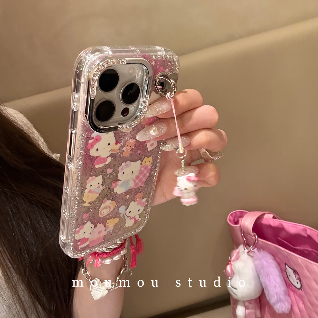 Huiwanju ขอบเพชรประกายแมวน่ารักเหมาะสําหรับ iPhone 16 Promax เคสโทรศัพท์สําหรับ iPhone 15 การ์ตูน 14 13 - รูปที่ 3