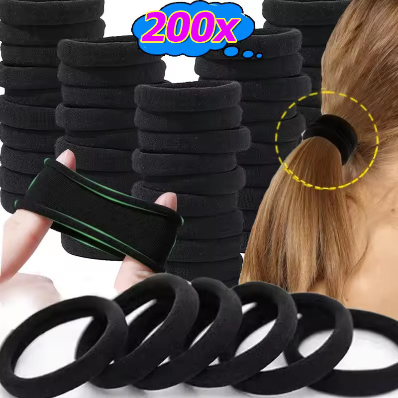 ยางรัดผมยืดหยุ่นสูง สีดำ ไม่มีรอยต่อ สำหรับผูกหางม้าและทรงผม .packของ50/100/200ชิ้น