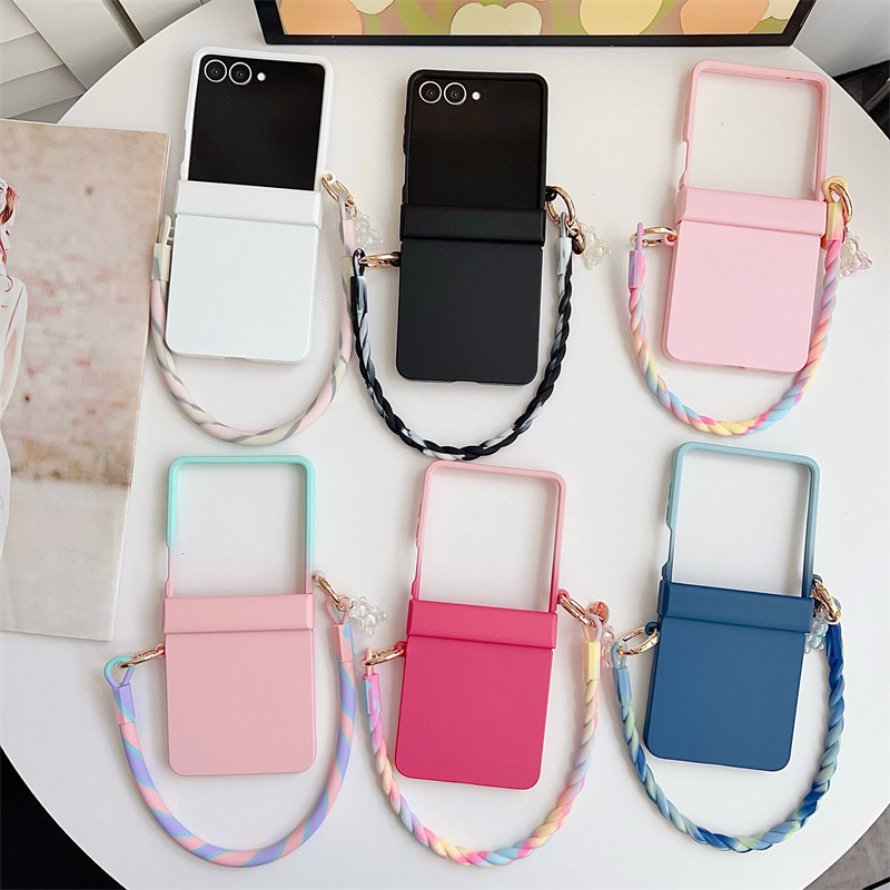 Magnetic Simple สําหรับ Samsung Galaxy Z Flip 7 6 5 4 3 กรณี Minimalist สีสัน Zflip3 Flip4 Flip5 Flip6 Flip7 Flip7FE พร้อมโซ่เคสโทรศัพท์