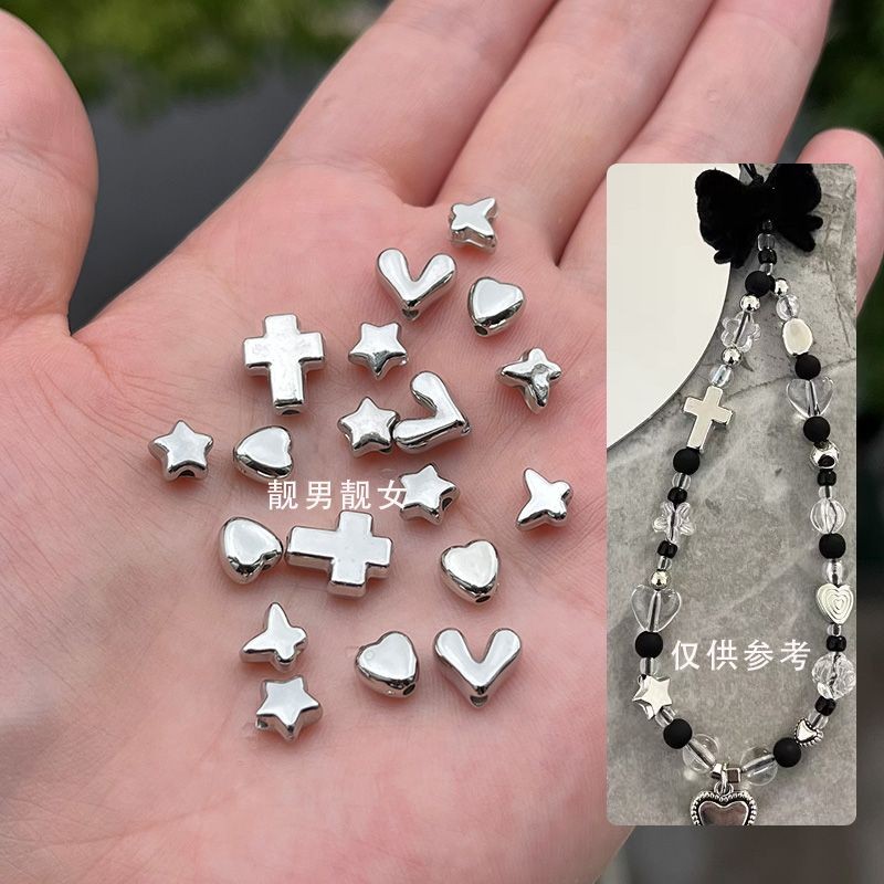 [10 ชิ้น] ชุบเงินผีเสื้อห้าเหลี่ยมความรักไม้กางเขนอะคริลิค DIY สร้อยข้อมือลูกปัดแฮนด์เมดอุปกรณ์วัสดุ