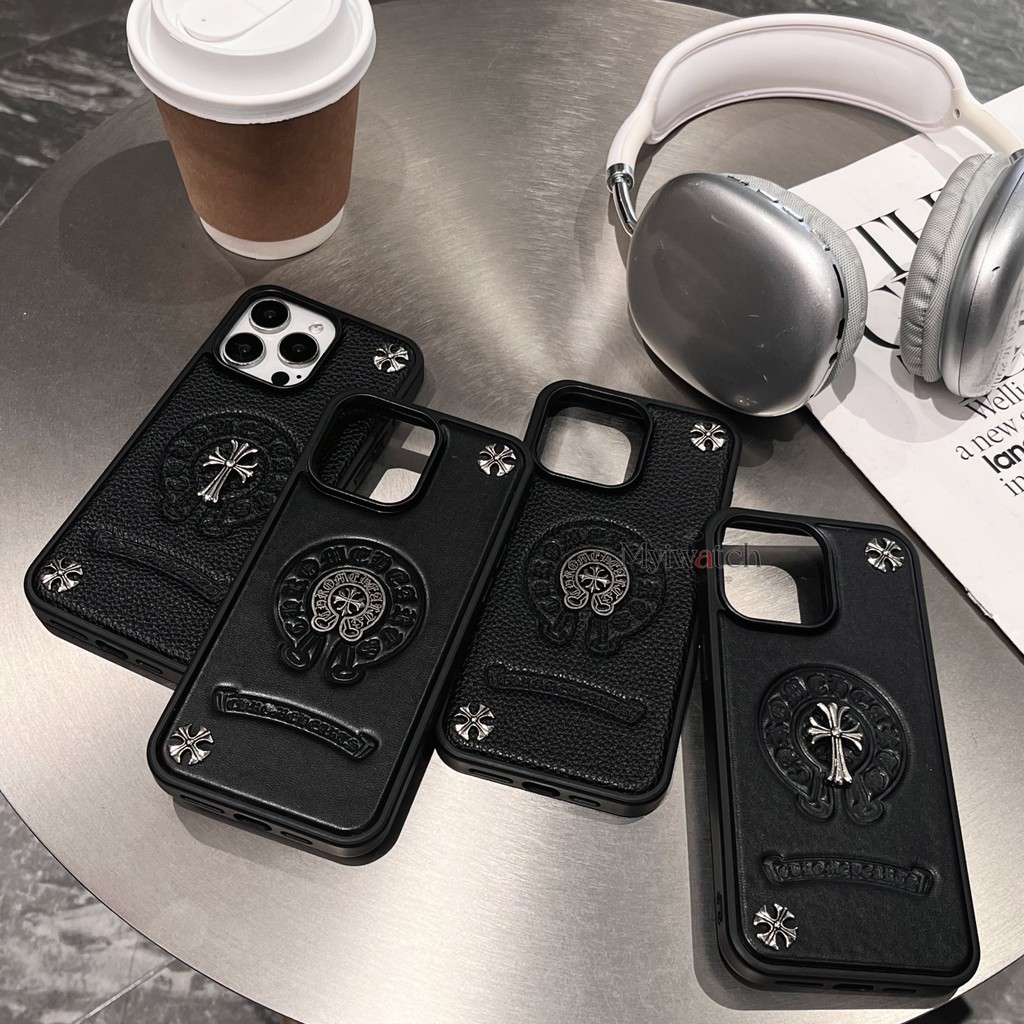 โลหะ Rivets หนังลายนูนสําหรับ iPhone 17 16 15 14 13 Pro Max กรอบรูขนาดใหญ่ป้องกันหนาออกแบบเต็มรูปแบบ Anti Falling ฝาครอบ