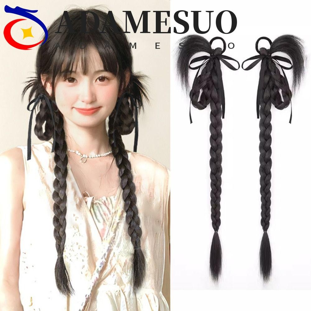 อดัมซูโอะ 2ชิ้นวิกผมฟองถักเปีย,ทอดแป้งบิดถักเปียคู่วิกผมหางม้า,น่ารักใหม่สไตล์จีนปลอมปุยไก่ขนนกมวยถักเปียพรรค
