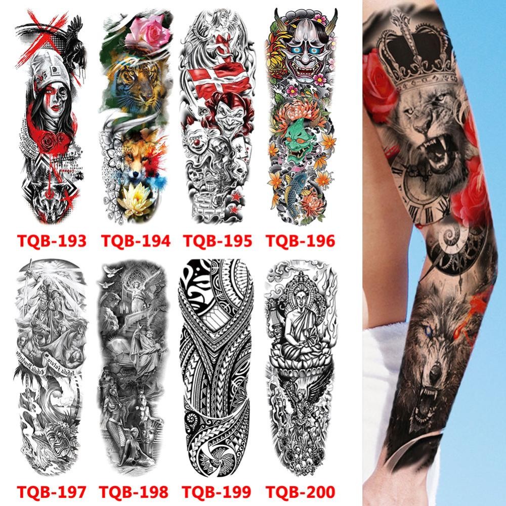 HTW 1 แผ่นแขนขนาดใหญ่ Tattoo Lion Crown King Rose กันน้ําชั่วคราว Tattoo สติกเกอร์ Wild Wolf Tiger TQB161-200 - รูปที่ 5