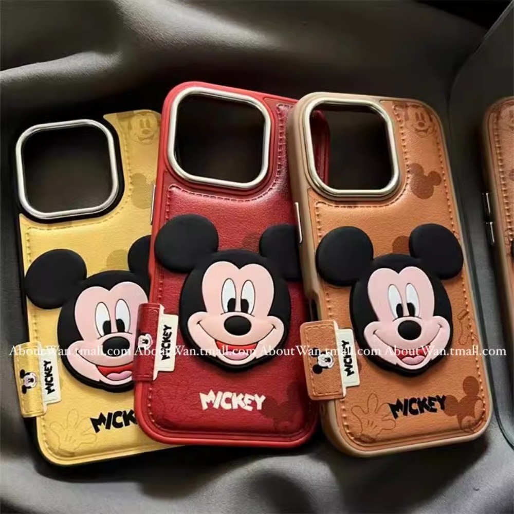เคส Iphone พรีเมี่ยมถุงลมนิรภัยกันกระแทกIphone 14 Pro Maxการ์ตูนเกาหลีDisney MickeyหนังกรณีThickenกล้องป้องกันกรณีสําหรับIPhone 17 16 15 14 13 Pro Max