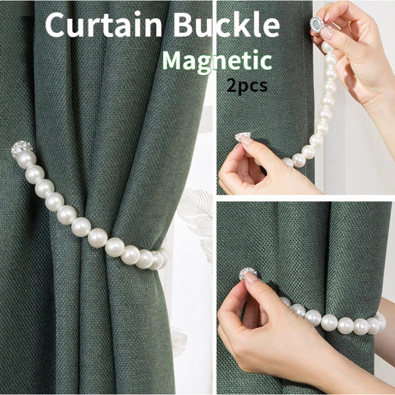 2 ชิ้น ABS มุกแม่เหล็กผ้าม่าน Lanyards ผ้าม่านหัวเข็มขัดผ้าม่าน